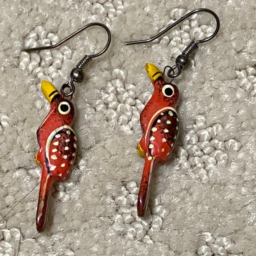 NEW Handmade Wooden Bird Earrings from Peru